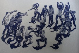 hip hop battle - gravure imprimée en bleu foncé sur Drop Paper gris hip hop battle - gravure imprimée en bleu foncé sur Drop Paper gris